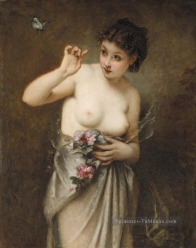Jeune fille au papillon nue Guillaume Seignac Peinture à l'huile